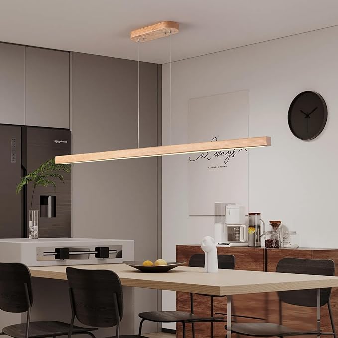 YISDESIGN 71" 40W Wood Linear Pendant Light Fixture Led Dining Room Light Dimmable Hanging Light Fixture for Kitchen Island Dining Room Pool Table Lights Natural