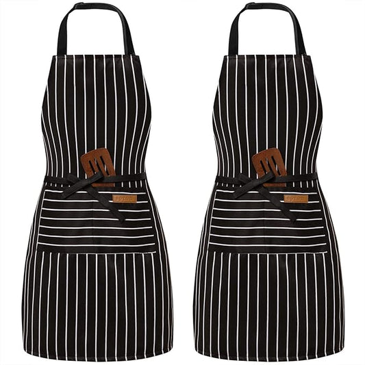 BeLuyi 2 Pack Adjustable Bib Apron with 2 Pockets Chef Cooking Kitchen Restaurant Aprons for Women Men