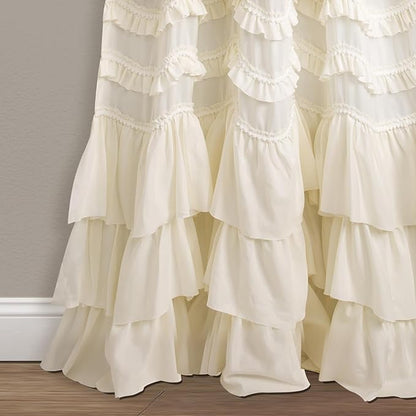 Lush Decor Kemmy Light Filtering Window Curtain Panel Single 52" W x 84" L Ivory - Drapes - Ruffled Curtains for Bedroom - Cream Curtains - Coquette Decor