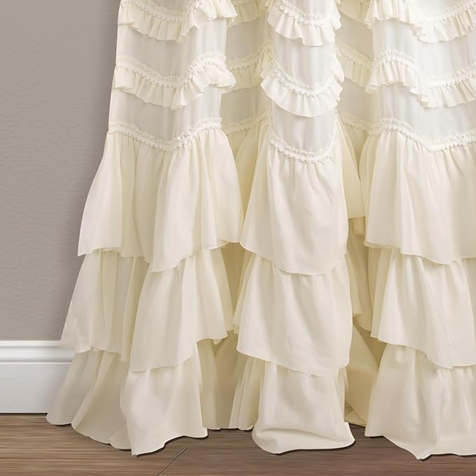 Lush Decor Kemmy Light Filtering Window Curtain Panel Single 52" W x 95" L Ivory - Drapes - Ruffled Curtains for Bedroom - Cream Curtains - Coquette Decor