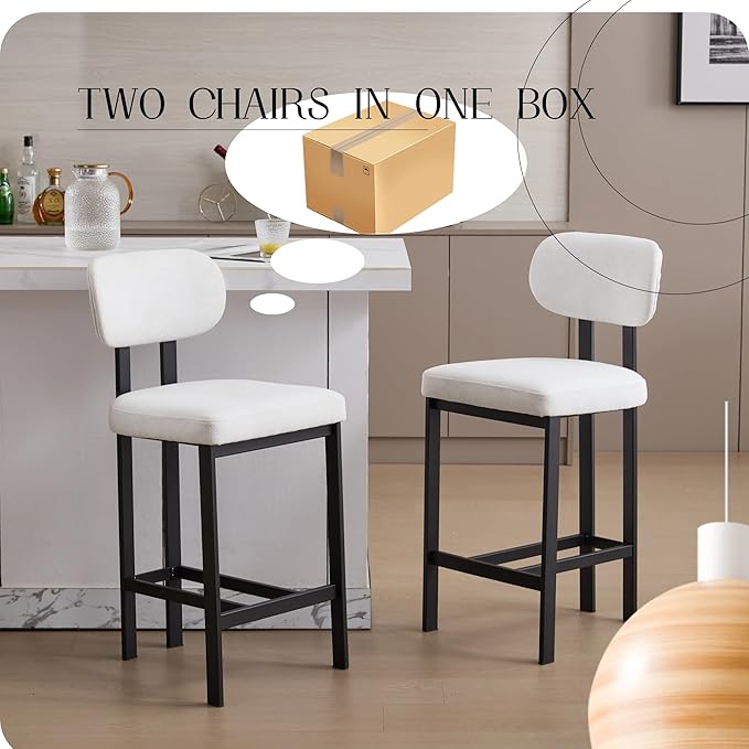 Modern Dining Chairs Set of 2, 26 inch Upholstered Fabric Counter Height Barstools with Sturdy Metal Legs, Stylish Simple Natural Kitchen Island Chairs for Versatile Use,Cream-Fabric-Foam-Me
