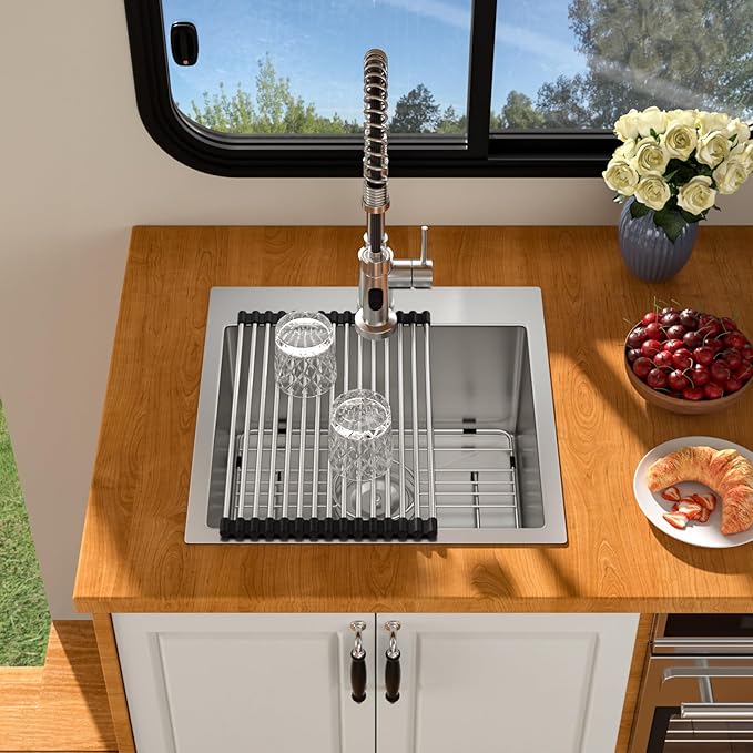 18 Outdoor Kitchen Sink - Beslend 18x18 Outdoor Sink Bar Sink RV Sinks Drop In, 16 Gauge Stainless Steel Topmout Kitchen Sinks Wet Bar Sinks Square Single Bowl Above Counter Indoor Outdoor