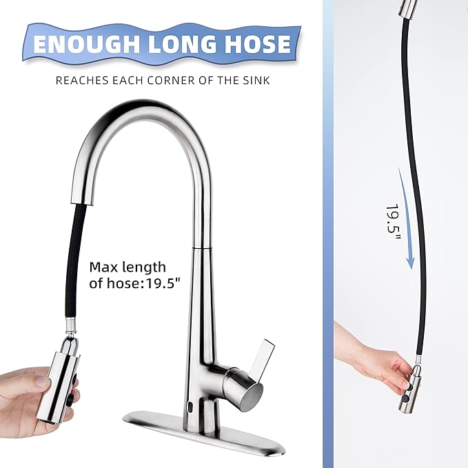 E8305xxxxx Touchless Faucets with Pull Down Sprayer, Motion Sensor Activated, 360 Degree Swivel, Brass Finish, 1.34-1.50 Inch Hole Diameter