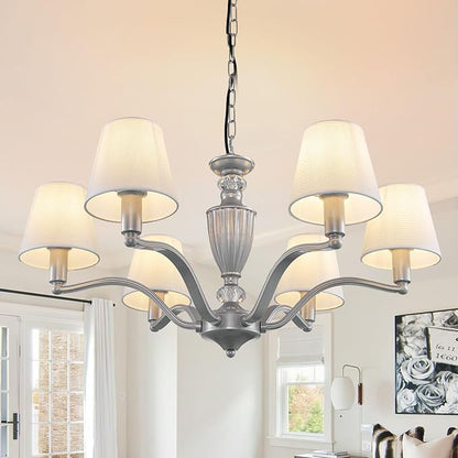 WJShome 29" Farmhouse Chandelier, 6-Light Dining Room Light Fixture/Chandelier Over Table, Rustic Vintage Kitchen Island Lighting, Modern Silver Hanging Pendant Lights for Living Room, Bedroom, Foyer