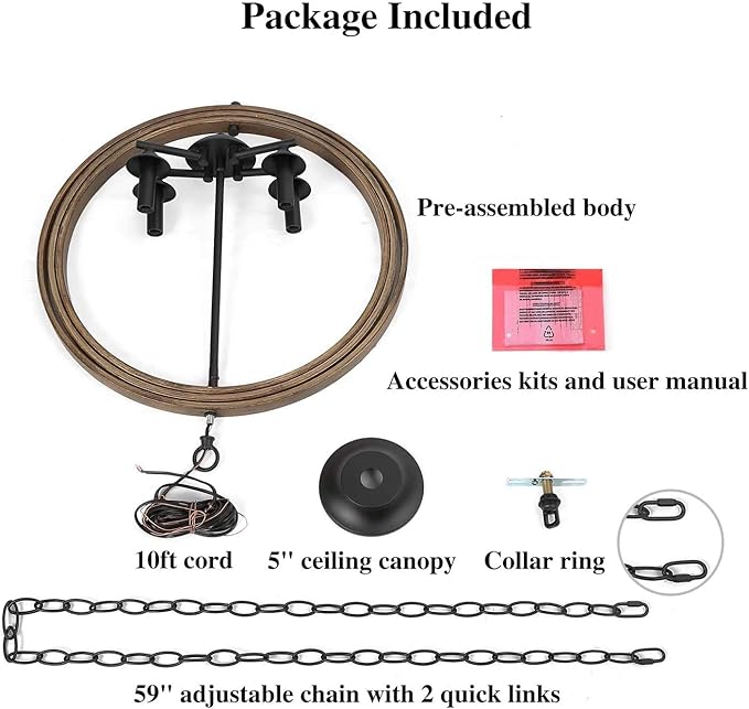 LOG BARN 20'' Farmhouse Chandelier, Faux-Wood Hanging 4-Light Fixture for Dining & Living Room, Bedroom, Foyer and Entryway