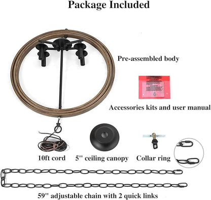 LOG BARN 20'' Farmhouse Chandelier, Faux-Wood Hanging 4-Light Fixture for Dining & Living Room, Bedroom, Foyer and Entryway