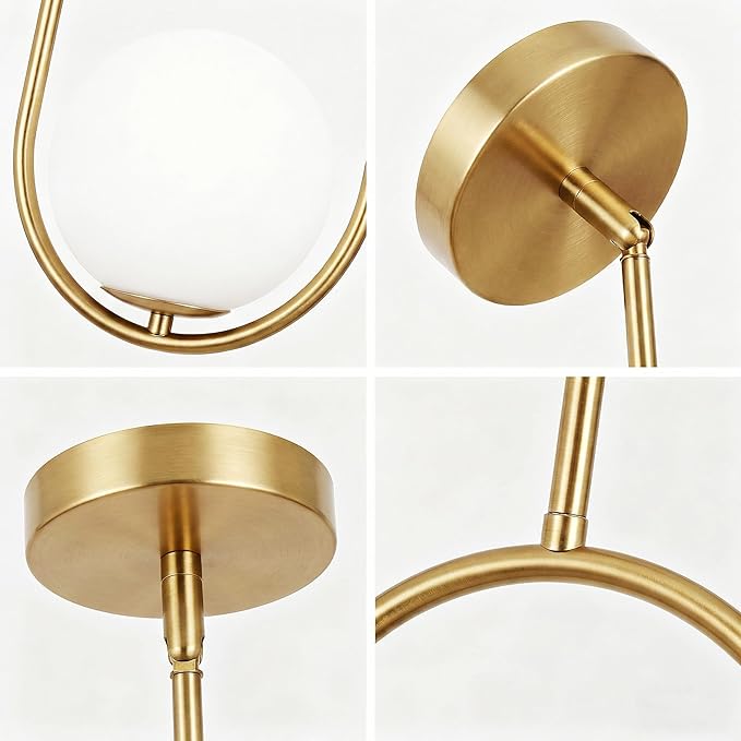 Modern Gold Oval Pendant Light with Opal Glass Globe, Single Hanging Light for Kitchen Island, Adjustable Height Gold Pendant Fixture for Dining Room, Bedroom, Entryway, Hardwired (2, Gold)