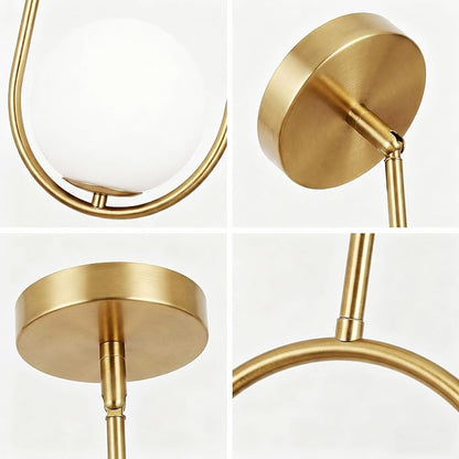 Modern Gold Oval Pendant Light with Opal Glass Globe, Single Hanging Light for Kitchen Island, Adjustable Height Gold Pendant Fixture for Dining Room, Bedroom, Entryway, Hardwired (2, Gold)