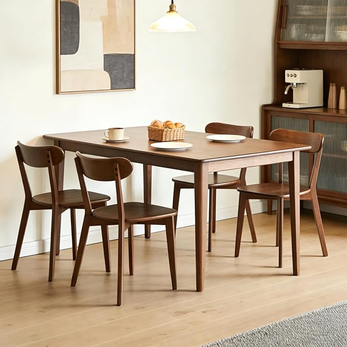 Walnut Dining Chairs, Set of 4 Mid Century Modern Solid Wood Chairs for Kitchen & Dining Room, Heavy Duty Ergonomic Curved Back Chairs, FAS-Grade North American Oak Wooden Chair Set, 400 lb Capacity
