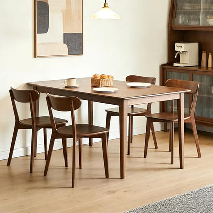 Walnut Dining Chairs, Set of 4 Mid Century Modern Solid Wood Chairs for Kitchen & Dining Room, Heavy Duty Ergonomic Curved Back Chairs, FAS-Grade North American Oak Wooden Chair Set, 400 lb Capacity