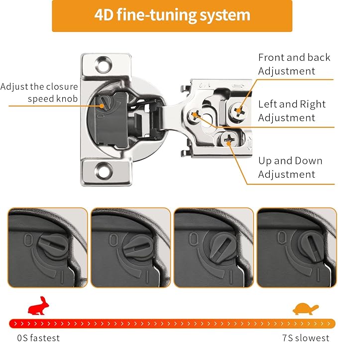 Chibery 30 Pack 1/2" Overlay 4D Soft Close Concealed Hinges for Face Frame Door, Adjustable Closing Speed, Smooth Slow Self Close Hinges, Satin Nickel, 105° Open Angle Stainless Steel Cabinet Hinges