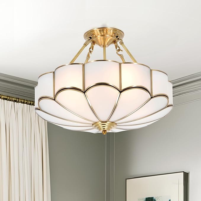 Vintage Pendant Light Fixture, 4-Light Semi Flush Mount Ceiling Light, Handmade Glass Ceiling Light Fixture for Foyer Entryway Stairway (Antique)
