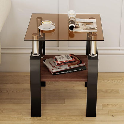 Set of 2 Glass End Table, 2-Layer Glass Living Room Table, Modern Tea Table Side Tables for Home Office Furniture