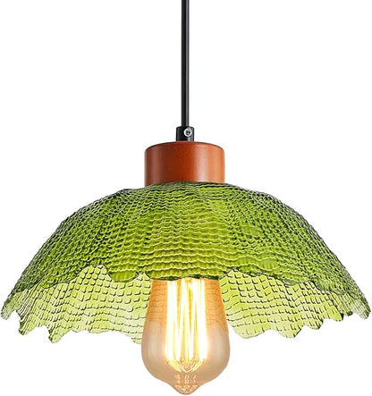 ANYLOVE Vintage Green Hammered Glass Pendant Light,11inch Gradient Petal Ceiling Hanging Lamp,Adjustable Hanging line for Kitchen Island, Dining Room, Bedroom, Hallway,Farmhouse
