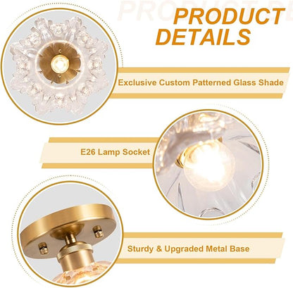 Semi Flush Mount Ceiling Light, Vintage Ceiling Light 11",Transparent Glass Light Fixture E26 for Kitchen Entryway Bedroom Dining Room
