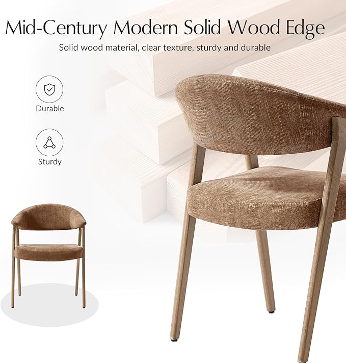 HULALA HOME Dining Chairs Set of 6, Mid-Century Modern Upholstered Dining Room Chair with Armrest, Curved Backtrst & Solid Wood Legs, Kitchen Side Chairs for Resurant, Living Room - Rust