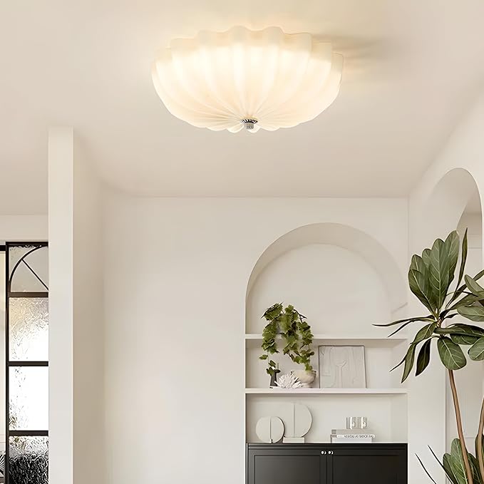 Mid Century Modern Flush Mount Ceiling Light with Milk White Glass Shade, White Flower Ceiling Lamp, 15.74inch Large LED Kitchen & Hallway Ceiling Light Fixture.