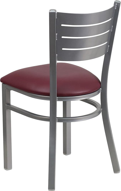 Flash Furniture 2 Pk. HERCULES Series Silver Slat Back Metal Restaurant Chair - Burgundy Vinyl Seat