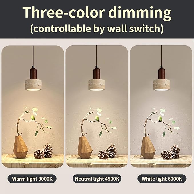 Japanese Wabi sabi Pendant Light with Natural Stone Shade, Dimmable Modern Wood Hanging Lamp Fixture, Adjustable Height Pendant Lamp for Bedroom, Kitchen Island, Dining Room, Restaurant, Cafe, Bar (A)