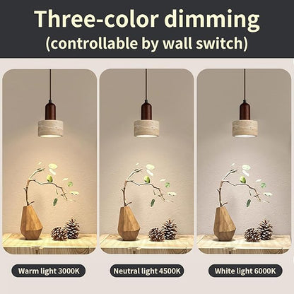 Japanese Wabi sabi Pendant Light with Natural Stone Shade, Dimmable Modern Wood Hanging Lamp Fixture, Adjustable Height Pendant Lamp for Bedroom, Kitchen Island, Dining Room, Restaurant, Cafe, Bar (A)