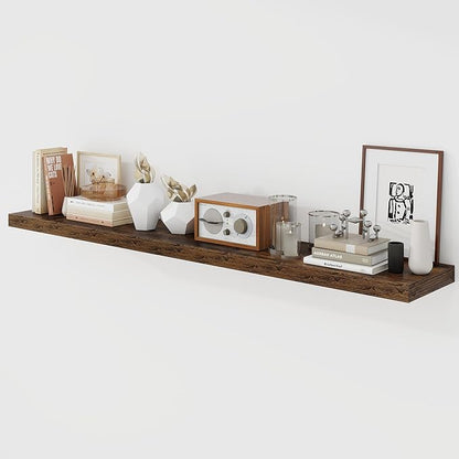 Acovy 55 Inch Floating Shelves, 9.3" Deep Floating Shelf Wall Mounted, 56" Wall Shelves, Rustic Deep Bookshelf, Large Display Shelves & Storage Shelves for Bedroom, Living Room, Brown, Set of 1
