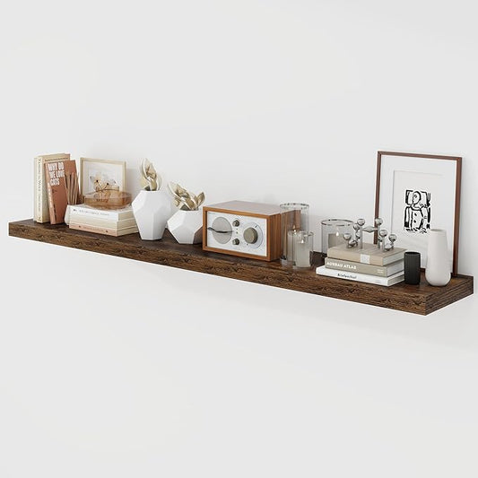 Acovy 55 Inch Floating Shelves, 9.3" Deep Floating Shelf Wall Mounted, 56" Wall Shelves, Rustic Deep Bookshelf, Large Display Shelves & Storage Shelves for Bedroom, Living Room, Brown, Set of 1