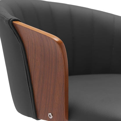 Armen Living Diana 26" Seat Height Mid Century Modern Swivel Walnut Wood Bar Stool for Kitchen Island Counter in Black Faux Leather