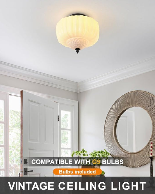 14 Inch Milk White Glass Ceiling Light,Mid Century Modern Ceiling Light Fixture,Schoolhouse for Bedroom,Kitchen，Dining Room,Hallway
