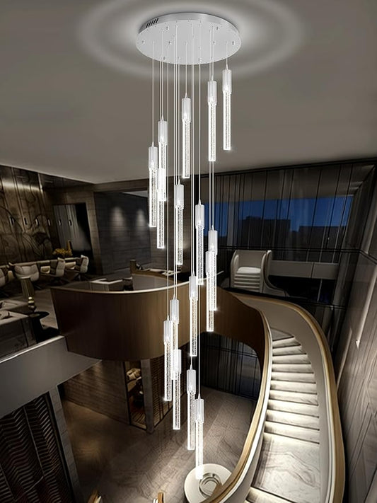 Flashing God 137'' Large Crystal Chandeliers for High Ceiling 16-Lights Stairway Chandelier Modern Sliver Chandelier Crystal Pendant Ceiling Light for Living Room Foyer Entrance ﻿