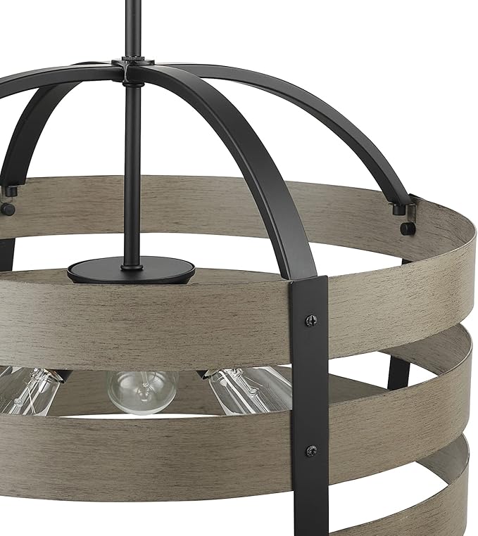Globe Electric 60803 Maddox 3-Light Chandelier, Matte Black, Faux Wood