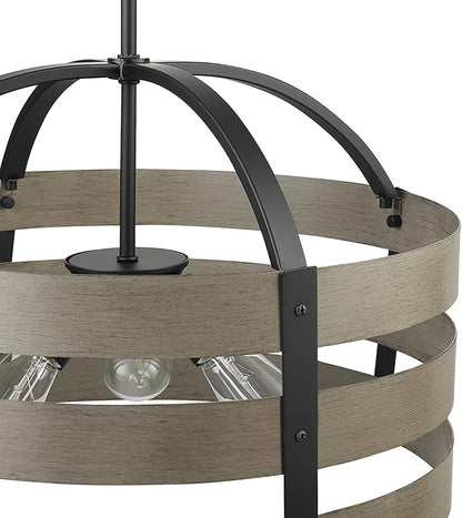 Globe Electric 60803 Maddox 3-Light Chandelier, Matte Black, Faux Wood