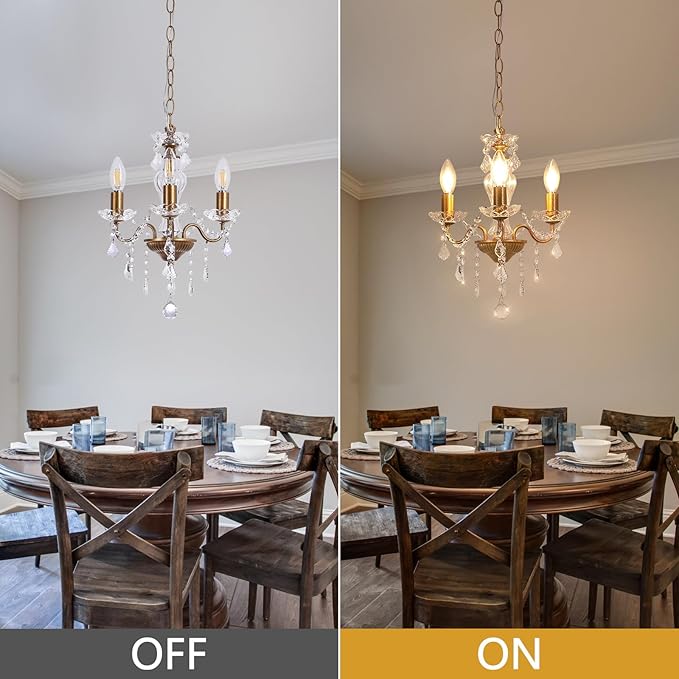 Plug in Chandelier with Glass Crystals, 3-Light Vintage Gold Miniature Crystal Chandelier, Modern Pendant Light for Small Spaces, Bedroom Kitchen Island Entryway Covered Patio, E12 Base