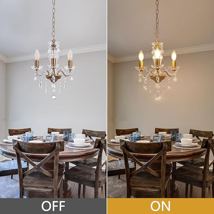 Plug in Chandelier with Glass Crystals, 3-Light Vintage Gold Miniature Crystal Chandelier, Modern Pendant Light for Small Spaces, Bedroom Kitchen Island Entryway Covered Patio, E12 Base