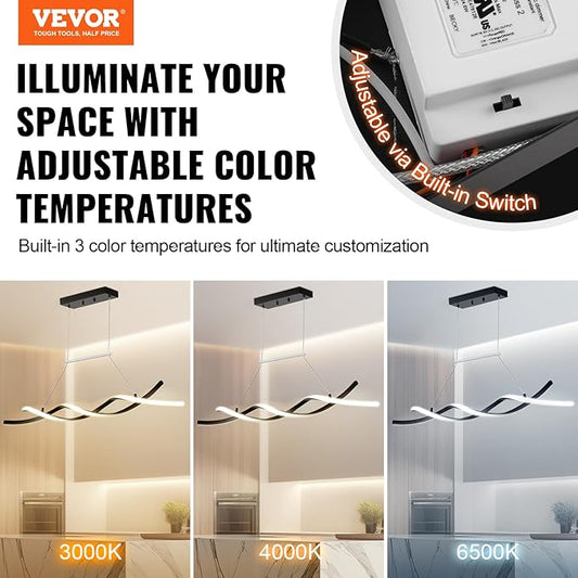 VEVOR Modern Chandelier Light Fixtures, 24W, Dimmable LED Pendant Light with Remote Control Silicone Lampshade, 3000K / 4000K / 6500K Color Temperature Adjustable Ceiling Lamp for Kitchen Dining Room