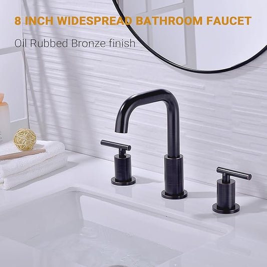 TRUSTMI Bronze Bathroom Faucet 2-Handle 8 Inch Widespread Bathroom Sink Faucet 3 Hole with Overflow Drain, Oil Rubbed Bronze