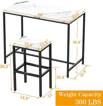 Aklaus 5 Piece Bar Table Set Kitchen Dining Table Set for 4 Modern Counter Height Bar Table with Bar Stools Set of 4 Faux Marble Top Pub Table and Stools for Dining Room Breakfast Nook Home Bar