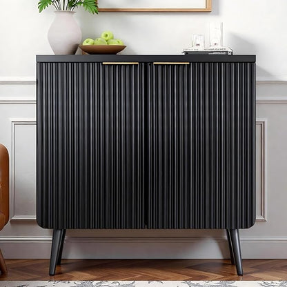 29.5" Modern Fluted Sideboard - Wood Buffet Cabinet with 2 Doors & Adjustable Shelves, Multi-Space Storage Credenza for Living Room, Dining Room & Entryway, Black