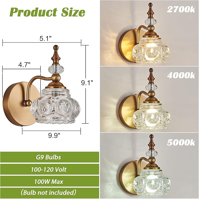 2-Pack 4.7 inch Wall Sconces Brass Bathroom Wall Light Fixtures, Spray Painting Process Modern Durable Vanity Lights for Bathroom Bedroom Living Room