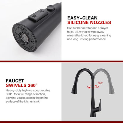 sumerain Matte Black Touchless Kitchen Sink Faucet with Pull Down Sprayer,Hands Free Motion Sensor Faucet for Kitchen Sink