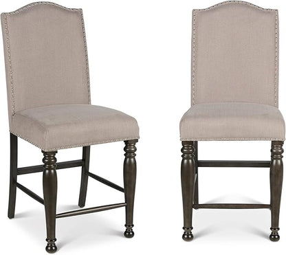 Steve Silver Co Caswell Counter Chair, Set of 2 Chairs, Nailhead Trim, Contemporary Design, Shield Back, Dining Room, Ktichen, Bar, Counter Island, Rubberwood, 100% Polyester, 20"D x 24"W x 45"H, Gray