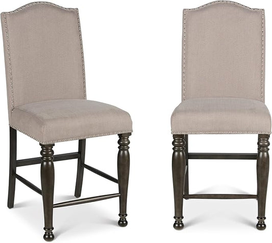 Steve Silver Co Caswell Counter Chair, Set of 2 Chairs, Nailhead Trim, Contemporary Design, Shield Back, Dining Room, Ktichen, Bar, Counter Island, Rubberwood, 100% Polyester, 20"D x 24"W x 45"H, Gray