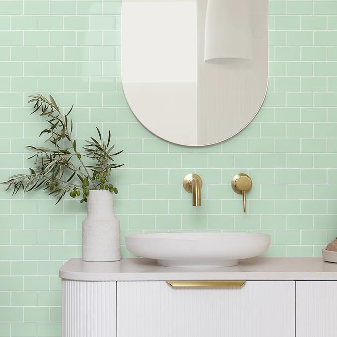 STICKGOO Peel and Stick Backsplash Subway Tiles, 10 Sheets of 12" x 12" - 3D Adhesive Peel and Stick Tile Backsplash for Kitchen, Bathroom, Wall Tile (Thicker Design, Light Green)