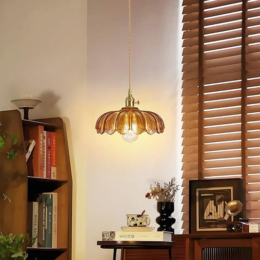 Glass Pendant Light Vintage Light Fixtures, Glass Pendant Lights Kitchen Island, Adjustable Hanging Light for Kitchen Island Dining Room Hallway (Dark Amber)