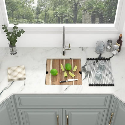 Kichae Undermount Bar Sink - 17" x 17" Bar Prep RV Kitchen Sink Stainless Steel 16 Gauge Workstation Wet Bar Sinks Single Bowl Handmade Basin With Cutting Borad