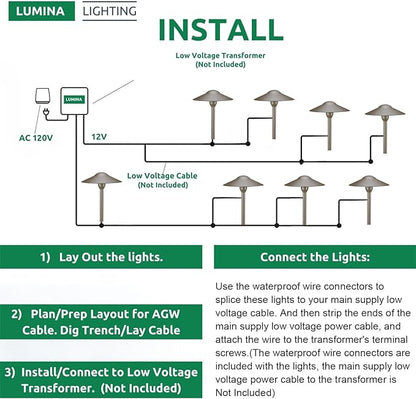 Lumina Lighting® 4W Landscape Lighting 12V Landscape Lights Low Voltage Landscape Path Lights Warm White Waterproof Outdoor Replaceable G4 LED Bulb for Garden Pathway Lawn Yard (Bronze) (8-Pack)