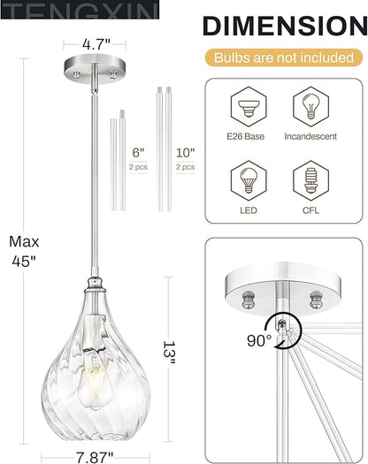 TENGXIN 8 Inch Hanging Pendant Lights,Island Lights for Kitchen,Brushed Nickel Finished Hammered Pendant Light,Farmhouse Pendant Light for Dining Room,Bedroom,TXPLBN12-L