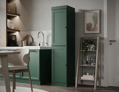 Palace Imports Solid Wood Kitchen Pantry - Narrow Storage Cabinet - Shaker Doors, Adjustable Shelves, Green, 16.5" Wide x 71.5" Tall, 100% Eco-Friendly Wood, Modular Pantry Cabinet Systems