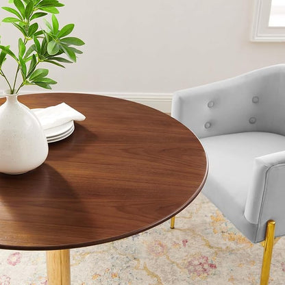 Modway Verne Round Wood Grain 35" Dining Table in Gold Walnut