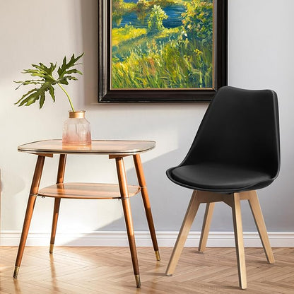 GOFLAME Dining Chairs Set of 4, Mid Century Modern Armless Kitchen Chairs with Soft Padded Cushion, Upholstered Side Chairs with Solid Wood Legs for Dining Room, Kitchen, Living Room (Black)