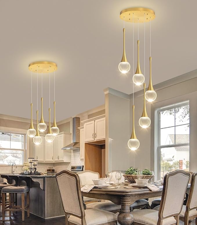 Crystal Chandelier for Dining Room Glam 5 Light Cluster Crystal Pendant Light Dimmable LED Chandeliers for Kitchen Island Living Room Gold
